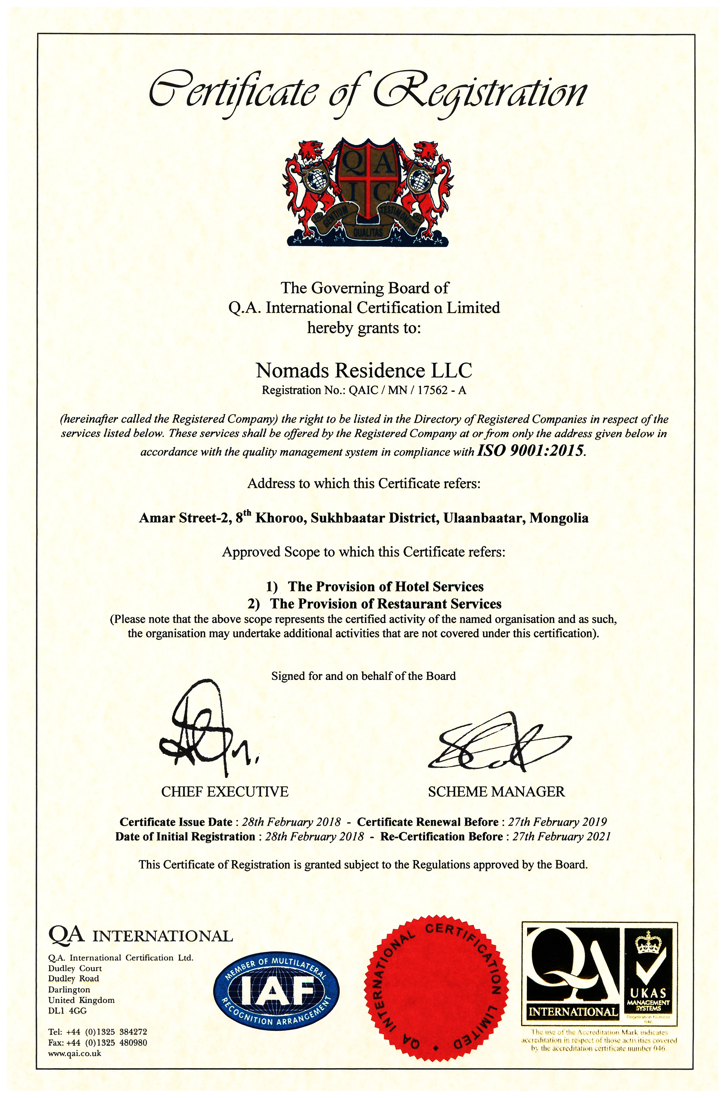 Nomads Residence LLC ISO9001 2015 copy